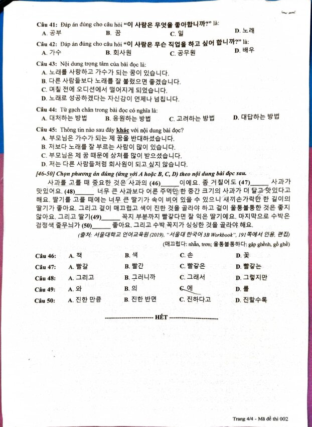 Đề thi, đáp án môn Tiếng Hàn tốt nghiệp THPT 2022 8